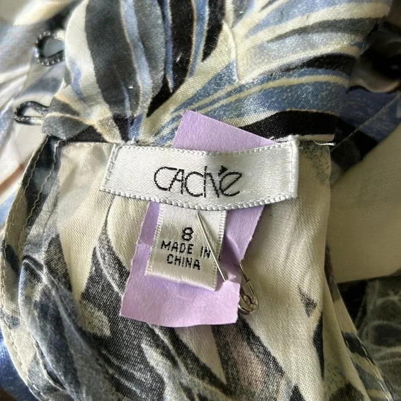 Cache vintage silk halter top beaded palm print excellent Size 8 - Picture 6 of 10